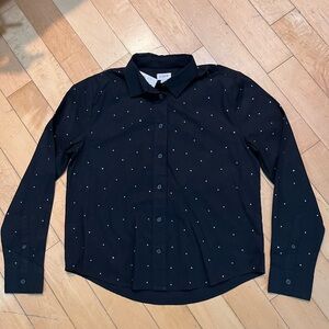 Women’s J.Crew Black Button Down Blouse w/ Diamond Studs Size XXSmall NWT